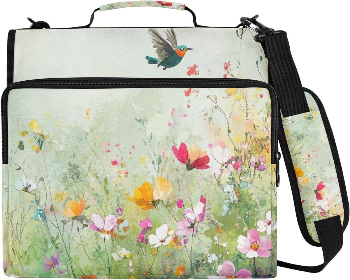 Binder Organizer - Map met Rits - School en Werk - Waterbestendig Polyester - Voor 14-inch Laptop - Kleurrijke Wilde Bloemen