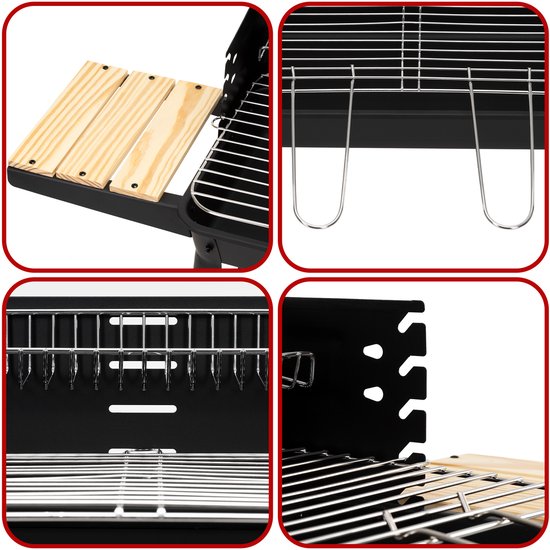 Springos Houtskool barbecue -Op Wielen - BBQ - Asopvangbak - Kunststof - RVS - Zwart - Houtlook - 5 Standen van springos — afbeelding 4