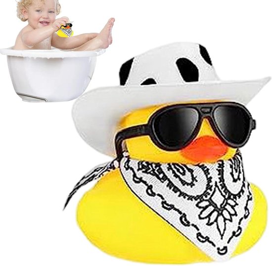 Cowboy Eend - Grappige Eend - Auto Decoratie - Personaliseerbaar - Mini Formaat - Geel