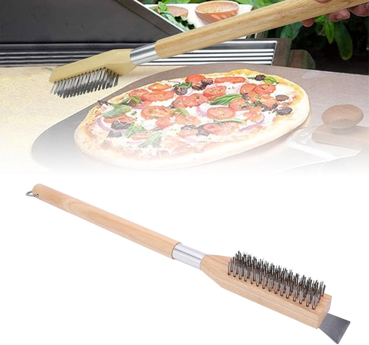 Pizza Oven Borstel - Reinigingsgereedschap - Oven Schoonmaken - Roestvrijstalen Schraper - 62 cm - Zwart