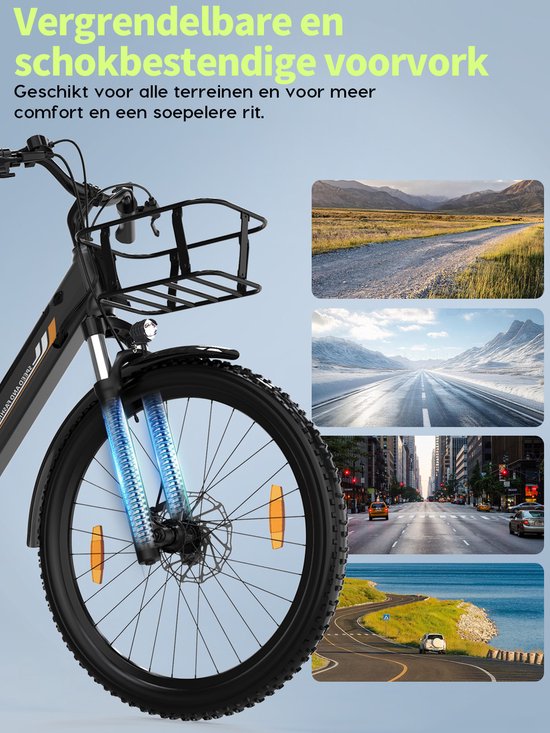 Runetic 26” Elektrische Fiets - Motor 250W - Actieradius 80km - 36V 13AH Verwijderbare Batterij - 25KM/H - Grijs — afbeelding 4