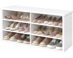 VASAGLE Shoe Bench Storage Bench 6 Tier Shoe Rack Adjustable Shelves for Living Room Hallway 29.5 x 100 x 50 cm Cloud White LSB036W01