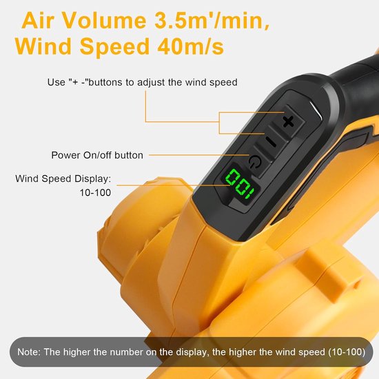 Powarobor Draadloze bladblazer compatibel met DeWalt 18V-accu's (DCB180-201) - 18,500 tpm, 3,5 m³/min, LED-display,1,54 kg,alleen gereedschap,geen accu/oplader — afbeelding 5