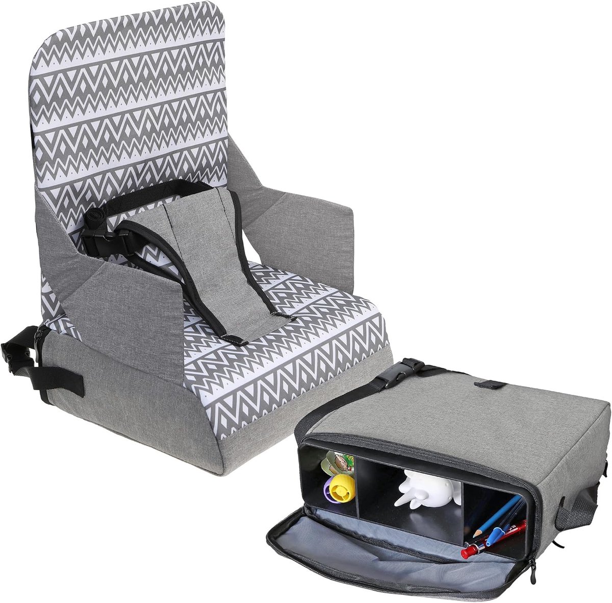 Dreambaby On-The-Go kinderstoelverhoger, draagbare kinderstoel met handige opbergvakken, geschikt voor de meeste eetkamerstoelen, lichtgewicht, compact en reisvriendelijk