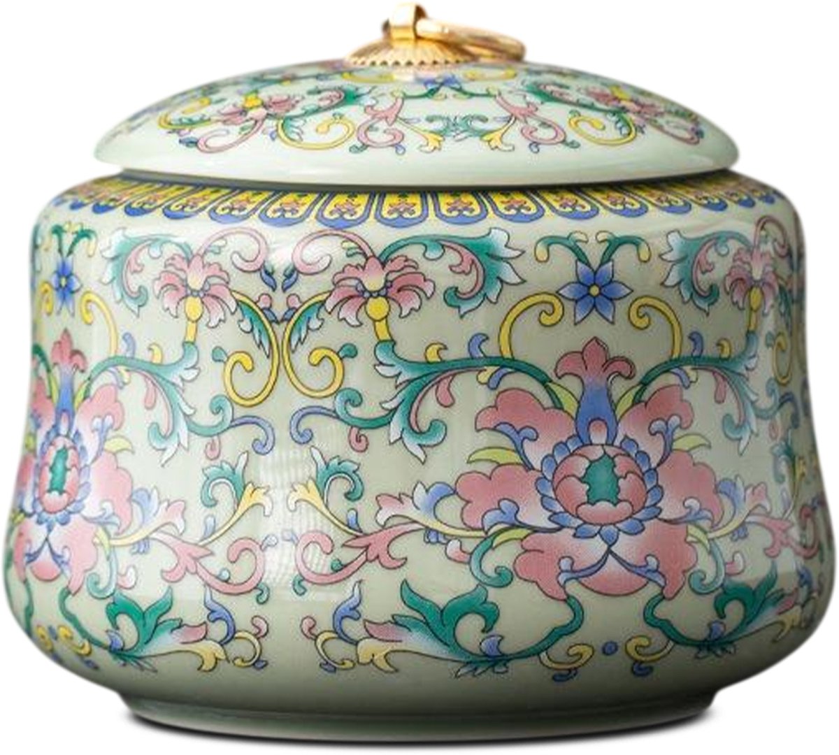 Akerz Mini Urn Keramiek Groen – 880ML – Handgeschilderde Herinneringsurn voor Mens of Huisdier – Inclusief Beschermzakje – Decoratieve Asurn met Deksel