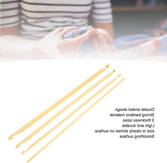 Tunisian Haaknaalden Set van 4 Stuks - 9.4 Inch Lange Antislip Bamboe Dubbelzijdige Haaknaalden voor Beginners en Gevorderden, Ideaal voor Breien en Haken — afbeelding 2