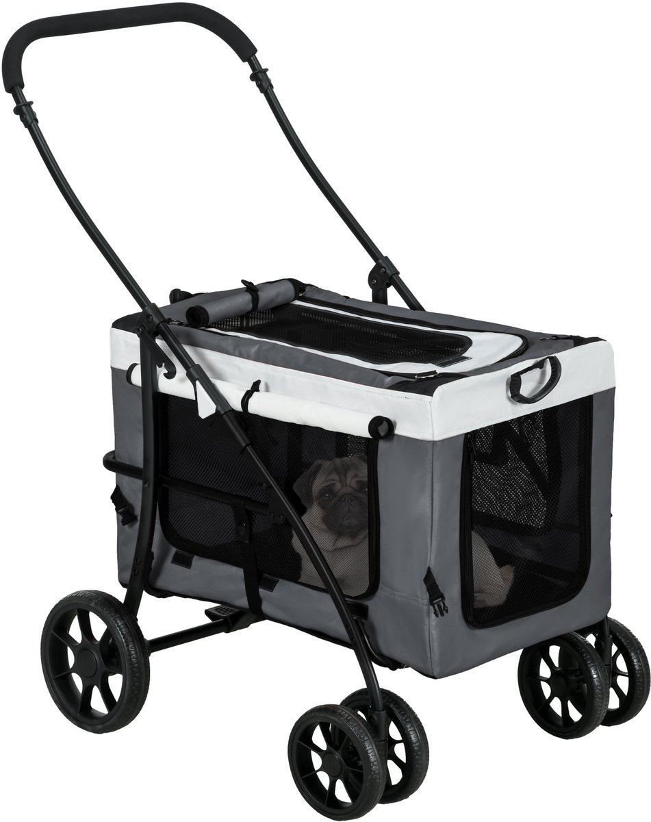 Hondenbuggy - Opvouwbare hondenbuggy met afneembare draagmand, zachte bekleding, voor kleine honden tot 10 kg - Grijs