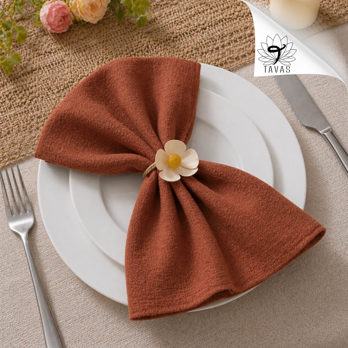 Tavas Servetten - 30 x 30 cm - Set van 4 stuks - Terracotta Linnenlook - Katoen — cadeau in Wonen & Interieur - foto 3