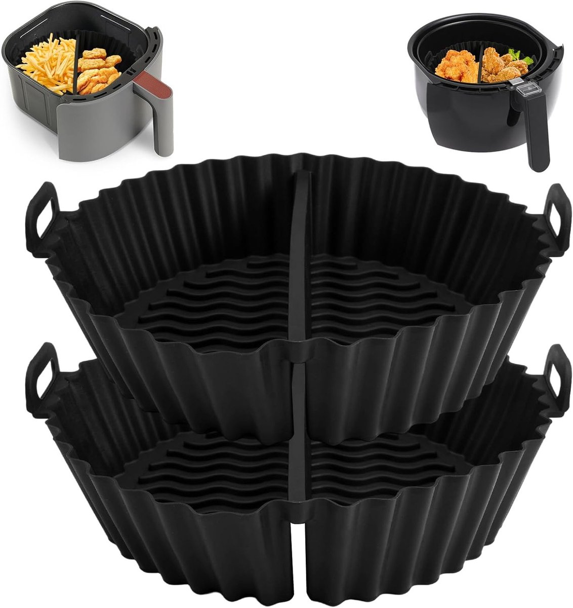 Set van 2 ronde siliconen mallen van 16,5 cm voor airfryer, magnetron en oven, herbruikbaar en met vakken