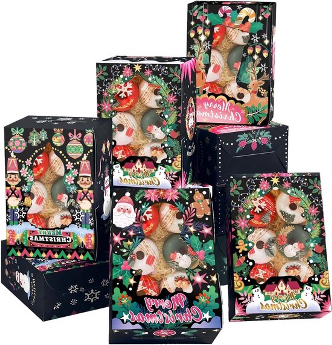 Bakdozen voor Kerstkoekjes, 12 stuks, zwart-roze design, 21 x 15 x 9,4 cm