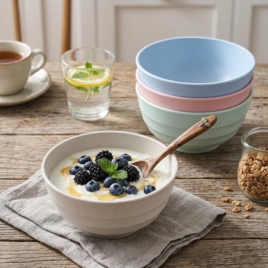 Multicolor camping servies kommen set dames en heren 4 delige PP ontbijtkommen set lichtgewicht onbreekbare soepkommen voor kamperen picknick reizen en dagelijks gebruik — afbeelding 2