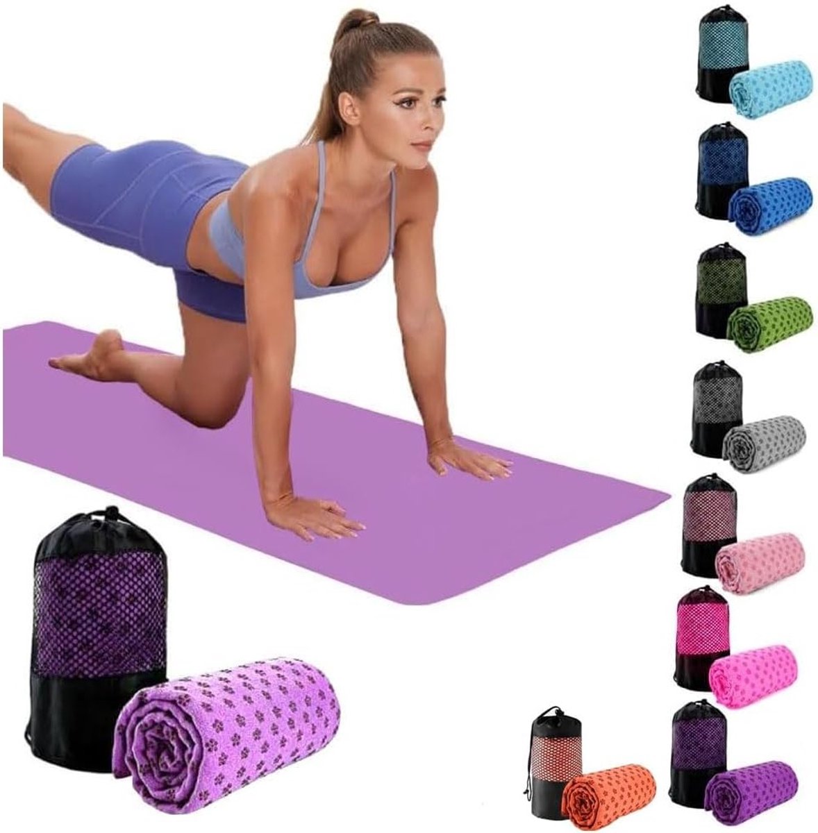Absorberende Yoga Handdoek voor Zweet, Antislip en Sneldrogend, Ideaal voor Bikram, Pilates en Fitness met Draagtas