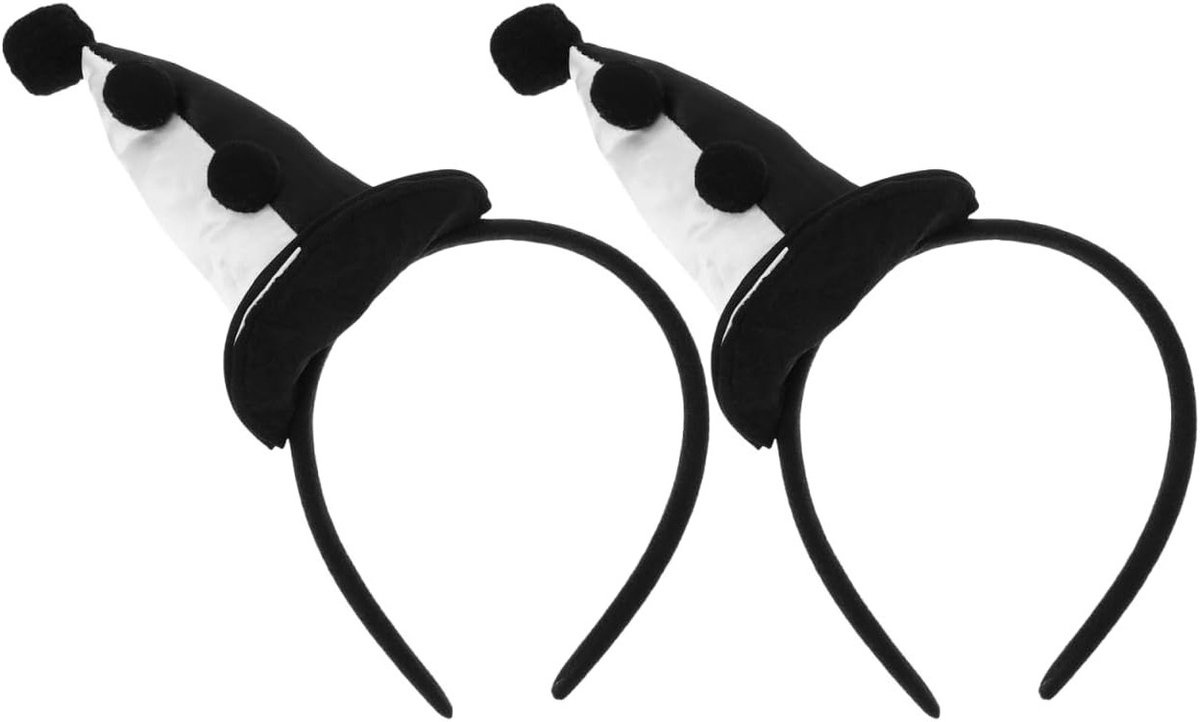 Set van 2 Pluche Clown Hoofdbanden, Zachte Zwart-Witte Haarband, Grappige Kostuumaccessoire voor Carnaval, Feestjes en Kinderverjaardagen