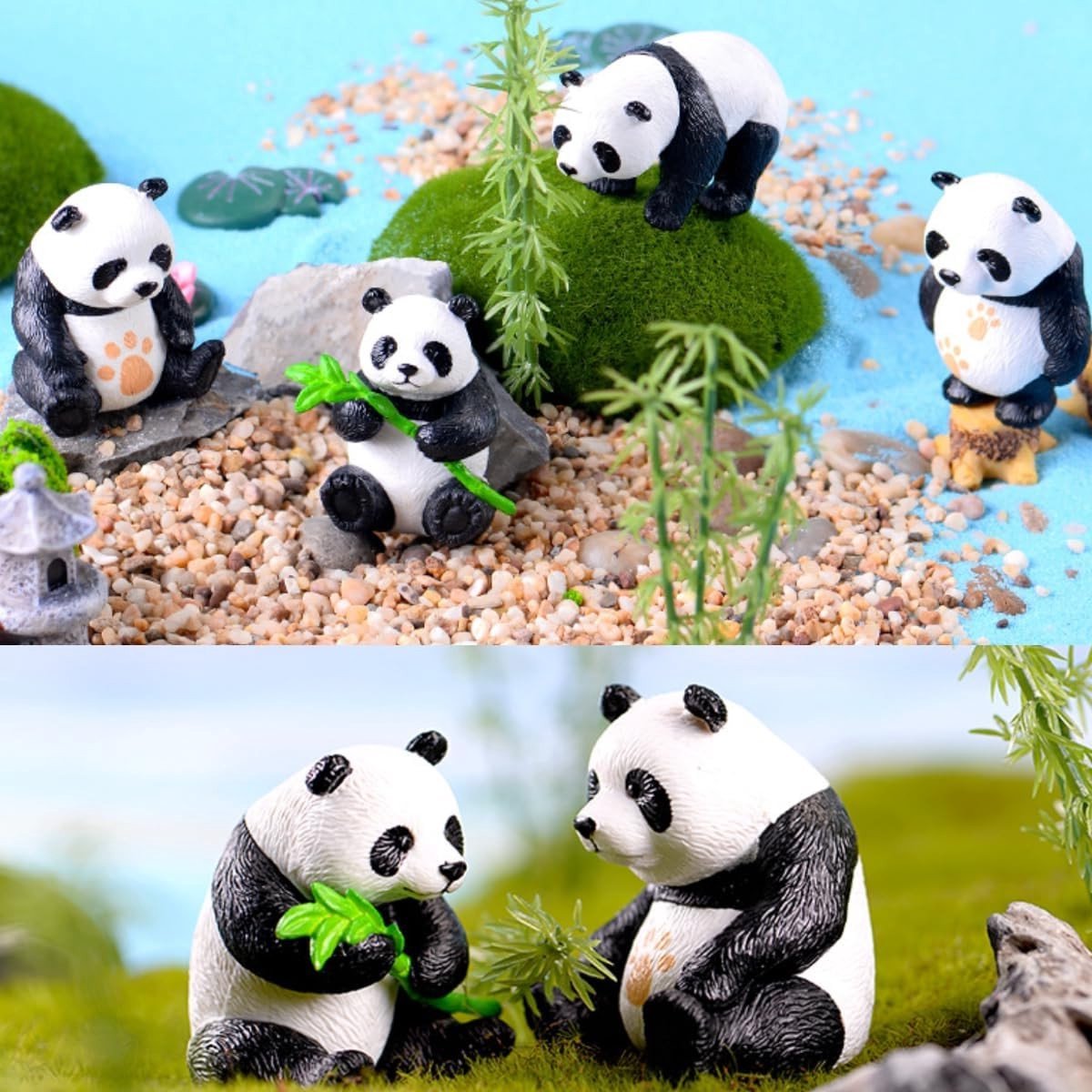 Set van 4 Miniatuur Panda Beelden - Schattige Decoratie voor Micro Landschappen, Aquariums en Tuinen