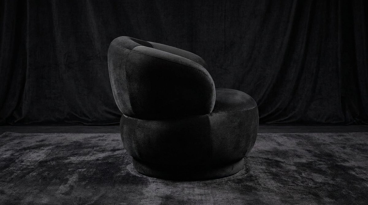 Fauteuil - House&Garden Royale Velvet Lounge Fauteuil Zwart 80x80x70 cm – Hotel Chique Designstoel – Luxe Fluwelen Fauteuil – Ronde 1-Zits Relaxstoel – Moderne Lobby Chair voor Woonkamer & Horeca