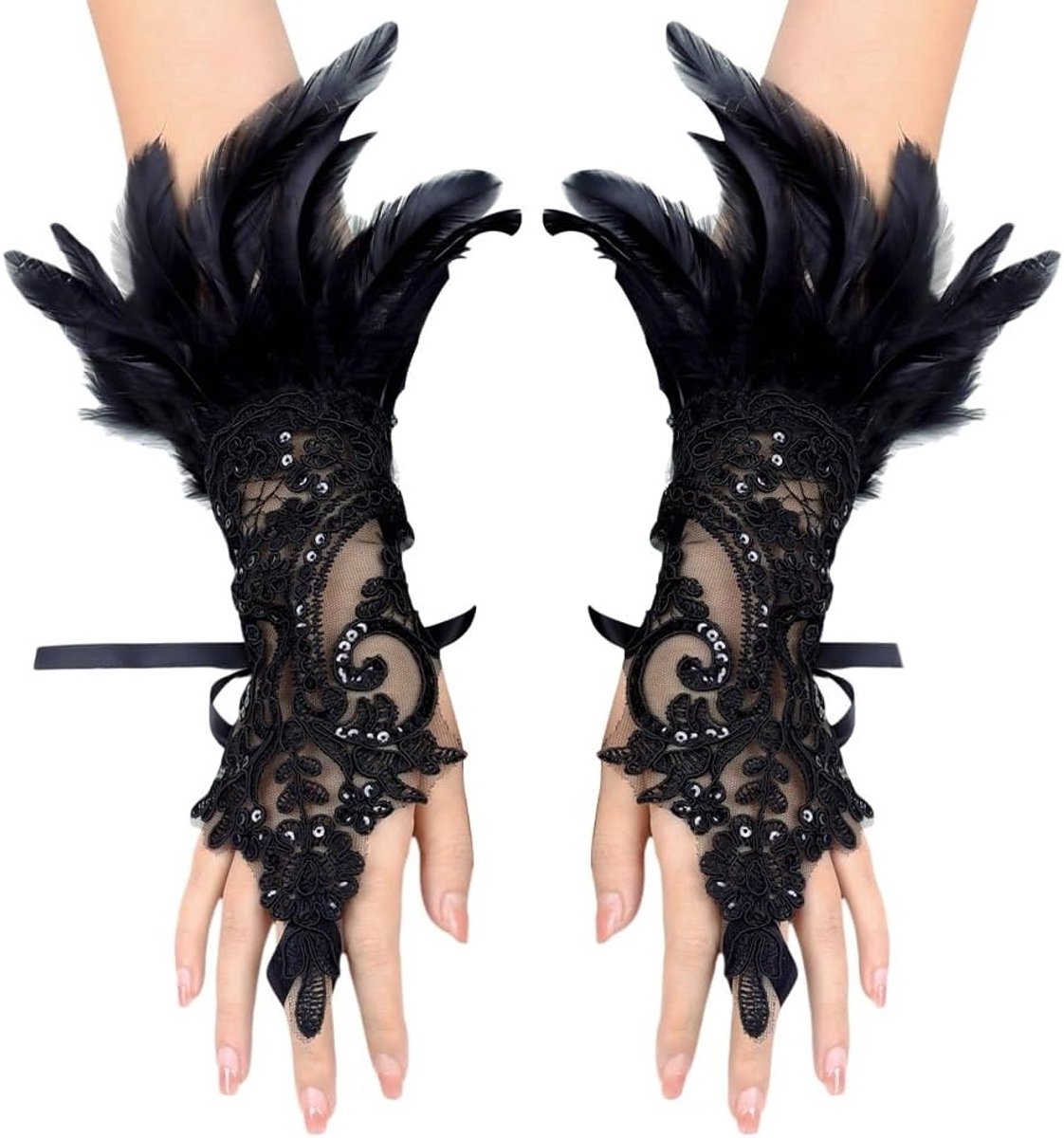Vingerloze Lange Handschoenen voor Vrouwen, Gothische Net Handschoenen, Accessoires voor Halloween en Feestjes, Zwart, Perfect voor Kostuums en Ceremonies