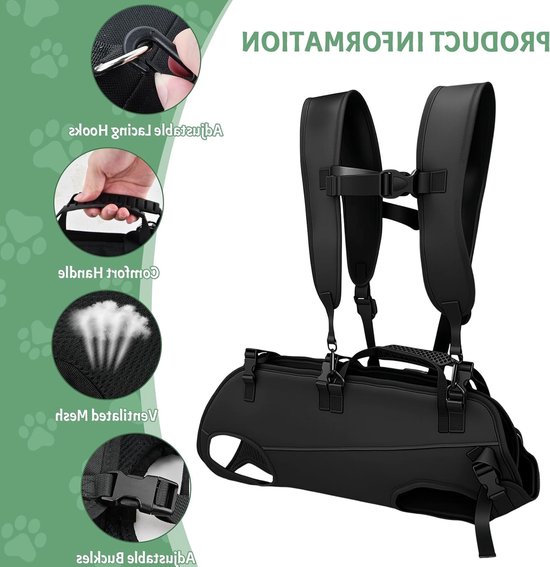 Hondenrugzak met Handgreep, Draagharnas voor Honden, Transportbox voor Honden, Herstelharnas voor Gewonde en Oudere Honden (M) — afbeelding 3