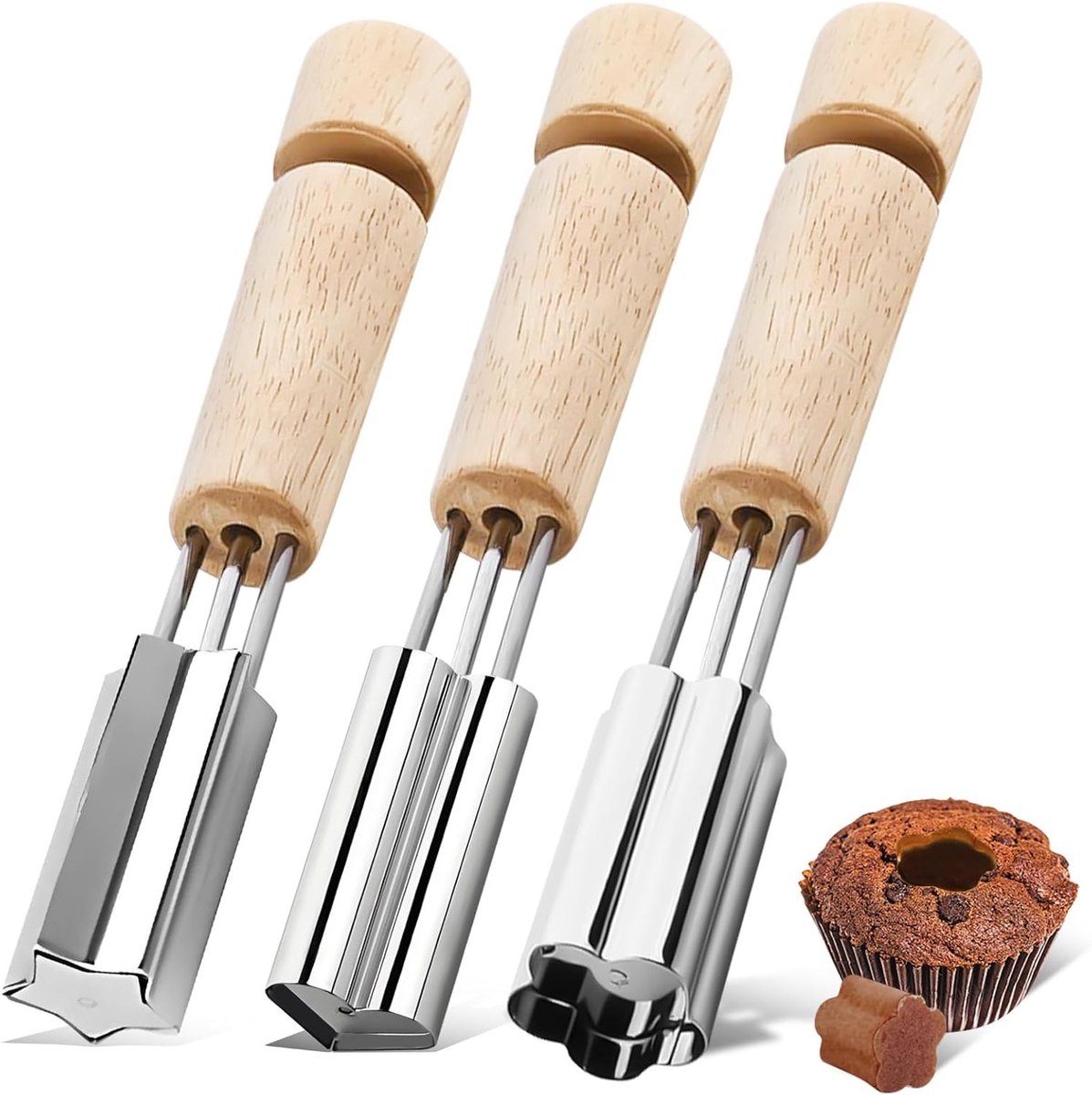 3 Stuks RVS Cupcake Corer Gereedschap - Hartvorm, Stervorm en Bloemvorm - Perfect voor Vullen en Decoreren van Cupcakes en Taarten
