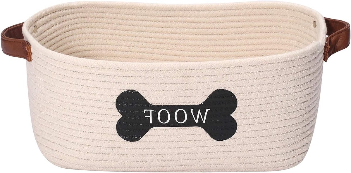 Hondenmand en Speelgoedmand van Katoen met Handvat - Grote Hondenkom, Puppybed en Opbergmand voor Huisdieren - Ideaal voor Speelgoed, Dekens en Leashes - Beige
