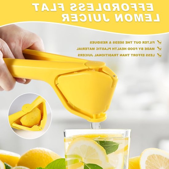 Citroenpers - Handmatige fruitpers - Handmatige Citroen en Citruspers - Geschikt voor citroenen, limoenen, mandarijnen, sinaasappels, fruit - Geel — afbeelding 5