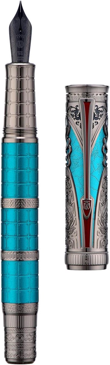 SnelShoppen - Hongdian D5X Vulpen Turquoise Extra Fijne Penpunt, Qin Dynastie Retro Chinese Totem Gravering, Soepele Schrijfpunt met Converter en Penn