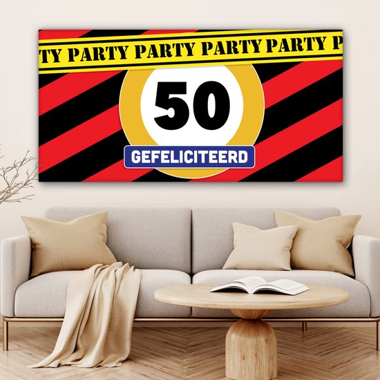 Tableau sur toile 160x80 cm - Décoration murale Anniversaire - Décoration 50 ans - Panneau de signalisation - Décoration murale salon - Décoration chambre - Accessoires chambre - Peintures
