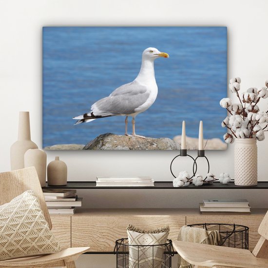 Un goéland argenté avec la mer en arrière-plan Toile 60x40 cm - Tirage photo sur toile (Décoration murale salon / chambre)