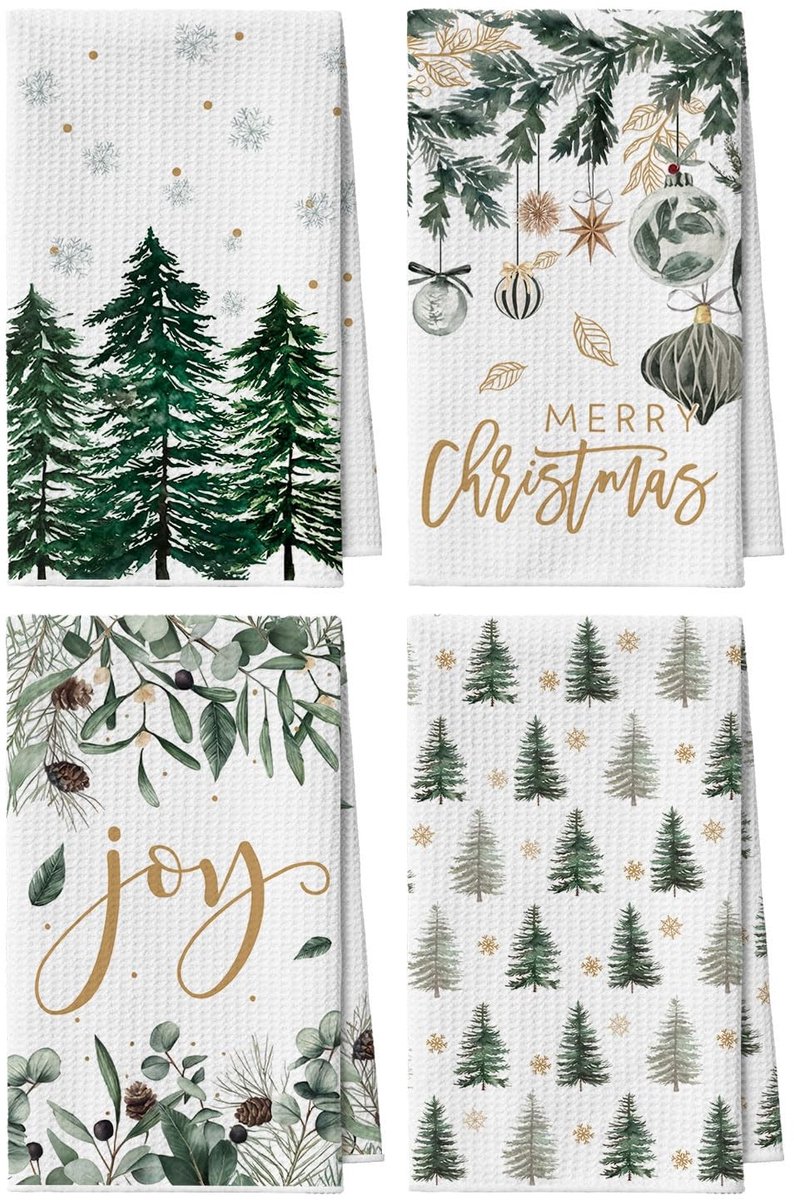 Dailygoods - Set van 4 Microvezel Keukenhanddoeken met Kerstdesign