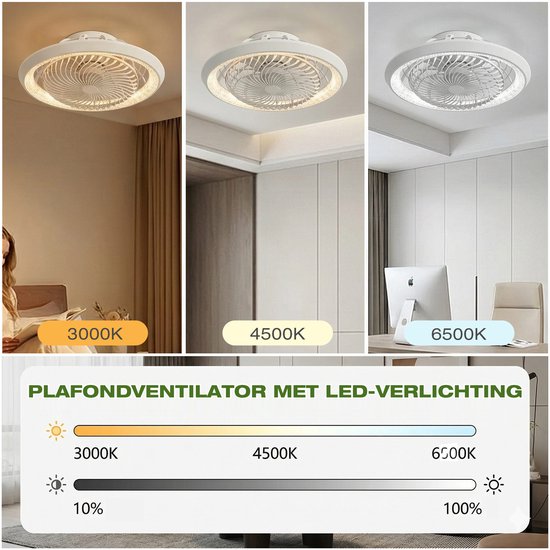 Rosnek Plafondventilator met Verlichting - 360° Roterende Luchtstroom - Stille Motor - App & Afstandsbediening - Dimbare LED - Kristallen Lampenkap - Plafondlamp met Ventilator Ø49cm van Rosnek — afbeelding 3