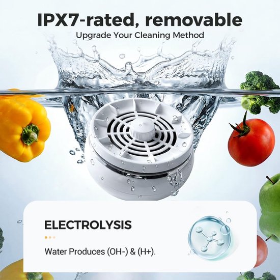 Pesticiden reiniger - Groente- en Fruitreiniger - 15W Krachtige Vortex - 4 Instelbare Standen - Produce purifier - 3600mAh Grote Accu - Titanium Zuivering - IPX7 - 10.4 x 6.0 cm - Groente — afbeelding 2
