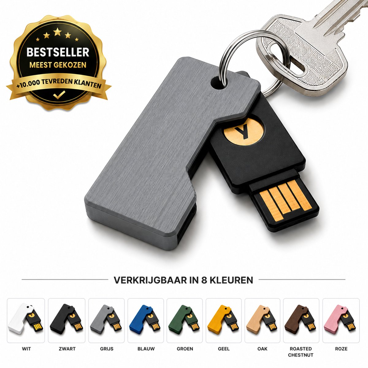 YubiKey Cover - USB Security Key Beschermhoes - Flip Cover Sleutelhanger Case - Compacte Beveiligingssleutel Houder - Krasbestendige USB Authenticatie Sleutel Cover - Travel Friendly - Grijs