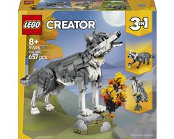 LEGO® Creator 3in1 Bosdieren: Grijze Wolf Bouwset voor Kinderen - Speelgoed met 3 Mogelijke Dierenfiguren van een Wolf, Valk of Wasbeer, Cadeau voor Kinderen Vanaf 8 Jaar - 31393