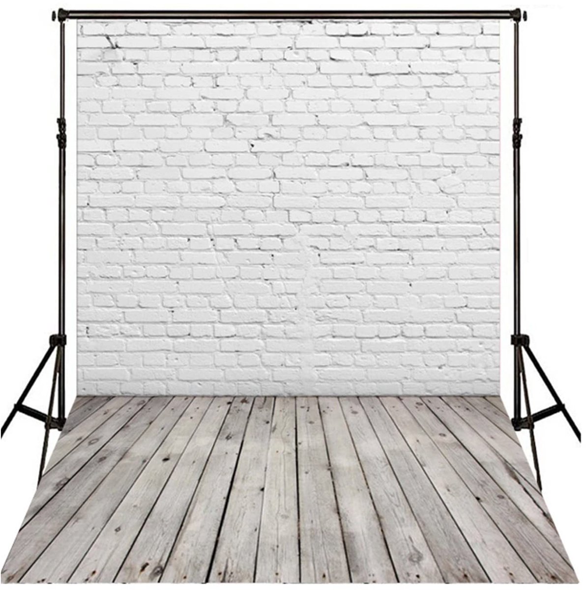 Dailygoods - Fotografie Achtergrond Doek met Witte Bakstenen Muur en Houten Vloer