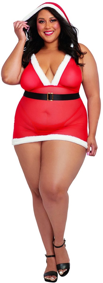 Santa Cutie - Transparant Speelpakje Kerstbabe - Kerst Outfit