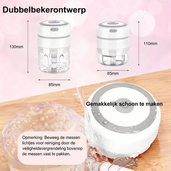 Food Processor - Hakmolen elektrisch - Vaatwasbestendig - USB oplaadbaar - Mini Portable Chopper - Blender - Keukenmachine - Krachtig - 100ML - Draadloos - Babyvoeding blender — afbeelding 5