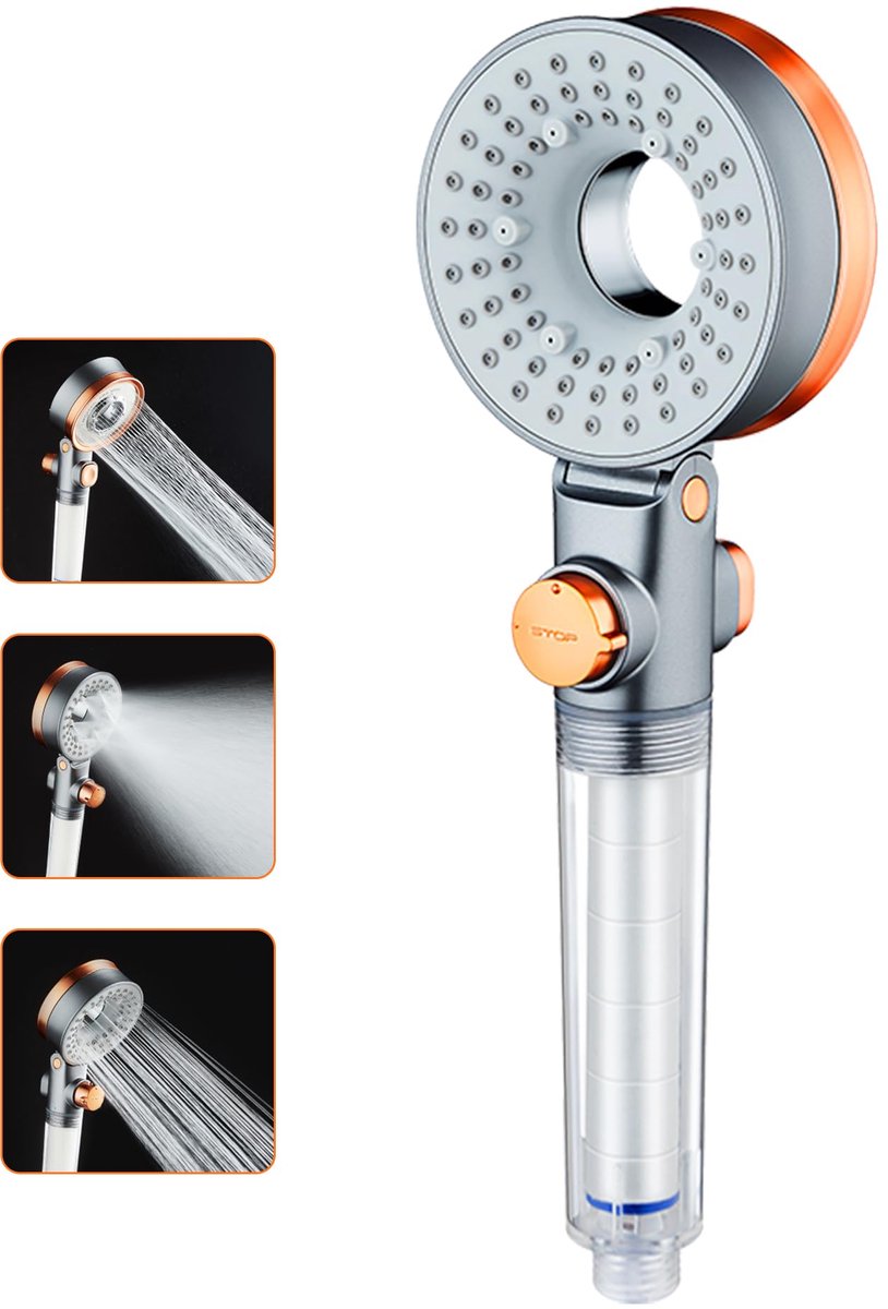 carmdering - Anti-Kalk Douchekop - Filter Douche Kop - Handdouche - Instelbare Waterdruk - Eén-Knop Aan/Uit Functie - ABS En Roestvrij Staal - Chroom Afwerking - Bespaart Tot 60% Water - 3 Stralingsmodi