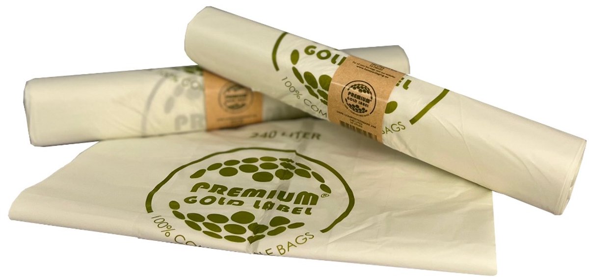 Biozakken 240 liter melkwit groen 105x140cm - Doos 15 rollen à 10 stuks