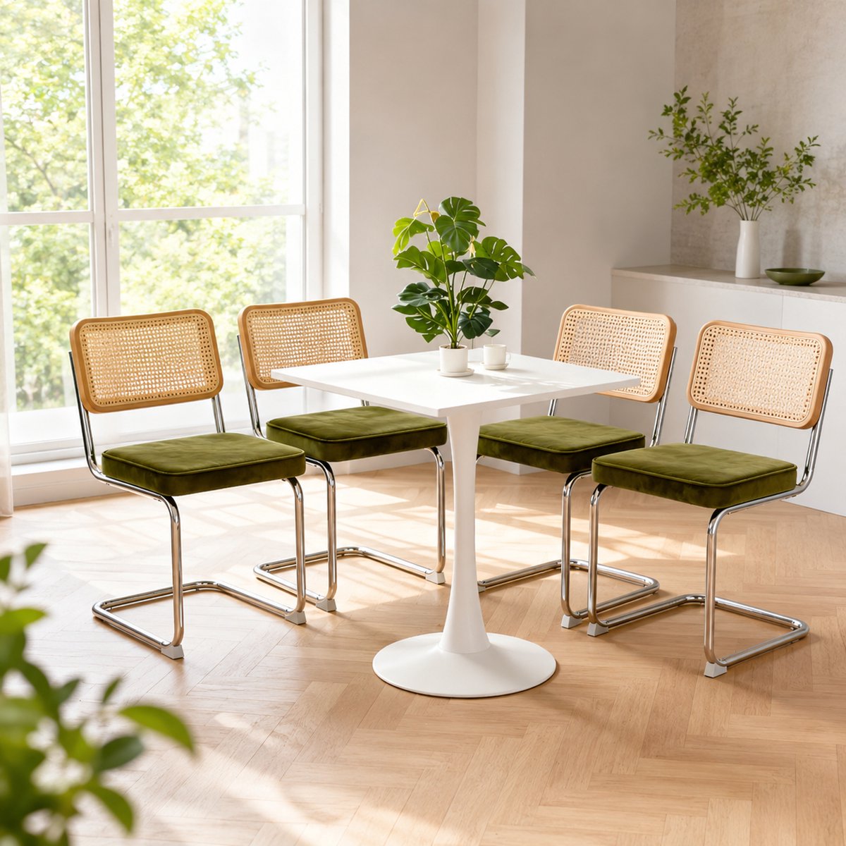 Eetkamerstoelen - Set Van 4 - Gestoffeerde eetkamerstoel - Met rugleuning - Eetkamerstoel - Eettafelstoel - Eetkamerstoelen - Stoel - Stof - Middeleeuwse stijl - Groen