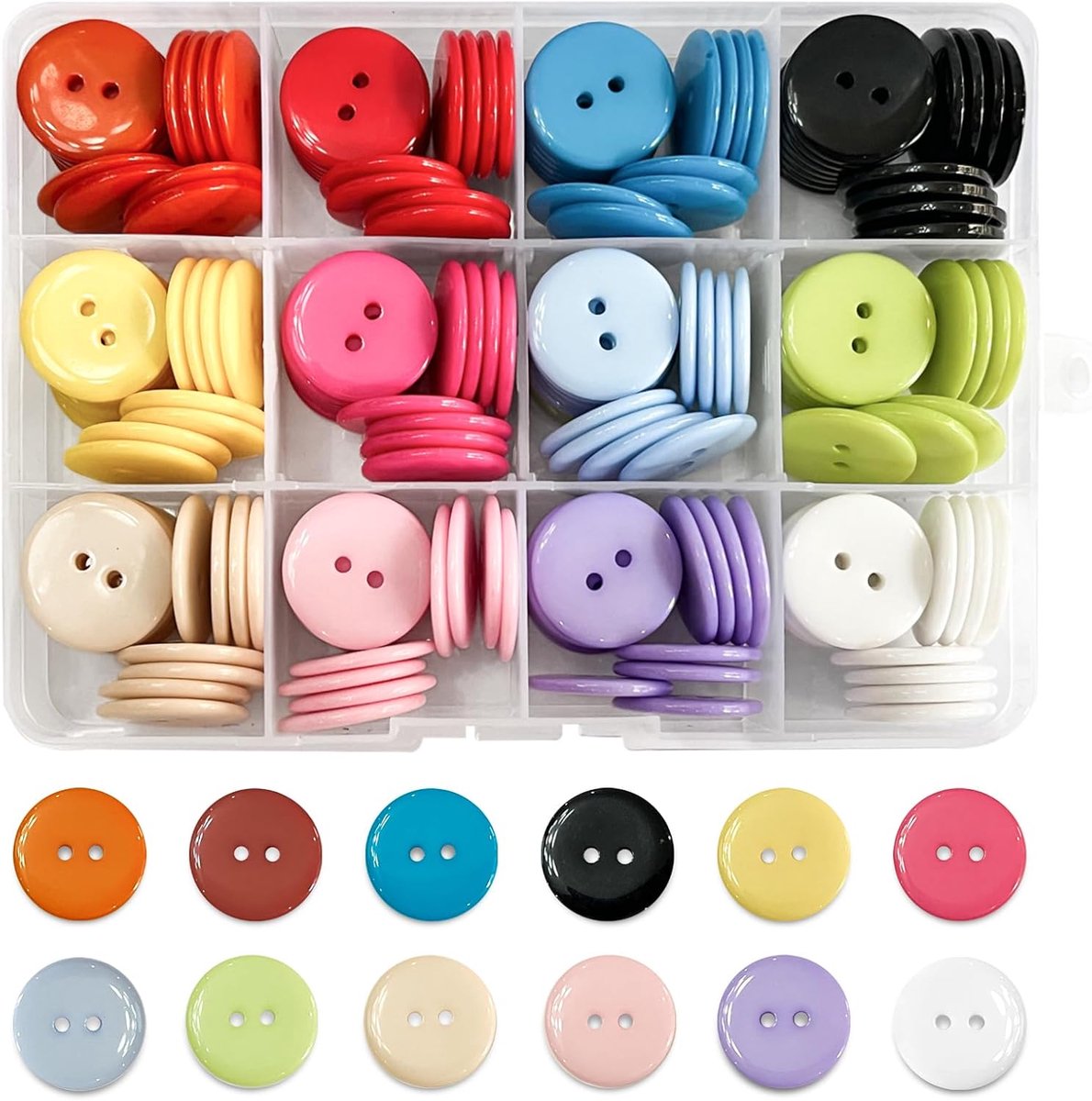 Knutselset - Hars Knopen - 120 Stuks - 15 mm Rond - Naaien en Scrapbooking - 12 Kleuren