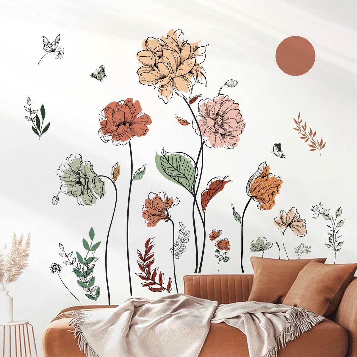 Dailygoods - Dailygoody - Muurstickers - Boho Aquarel Bloem - Eenvoudige Wanddecoratie - Hoogwaardig PVC - Muurtattoo Bloemen - Geschikt voor Slaapkamer - Glanzend