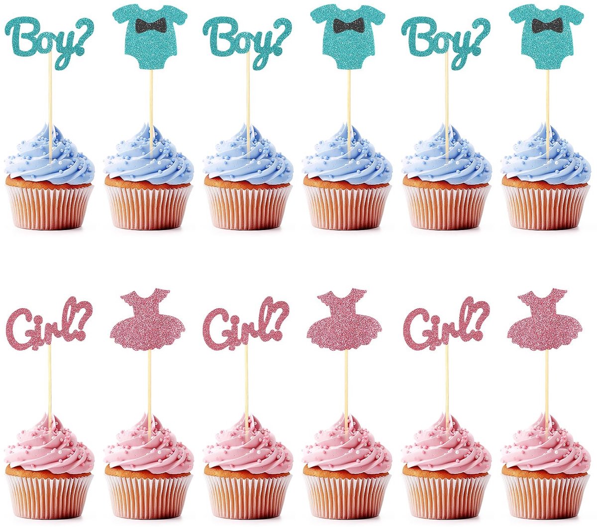 Dailygoods - Dailygoody - Geslacht onthullen cupcake toppers - Gender reveal - Decoratie voor themafeest - Blauw en roze - Schattige taarttopper - Perfect voo