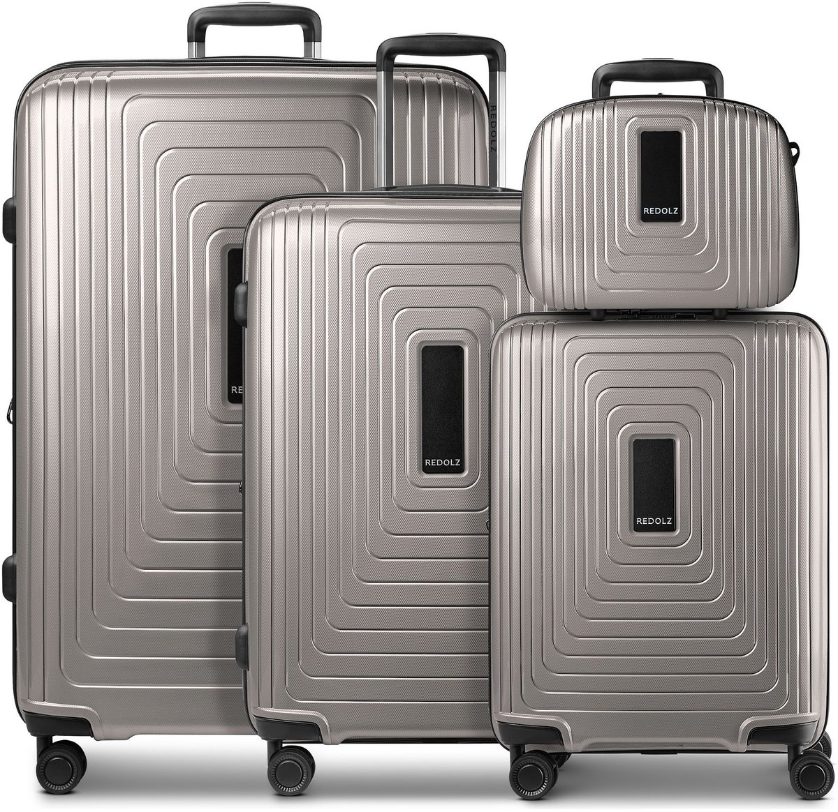 Redolz Essentials 14 4-wiel kofferset + beautycase 4 stuks met stretchvouw - Harde bagage - TSA slot - coffee grey metallic
