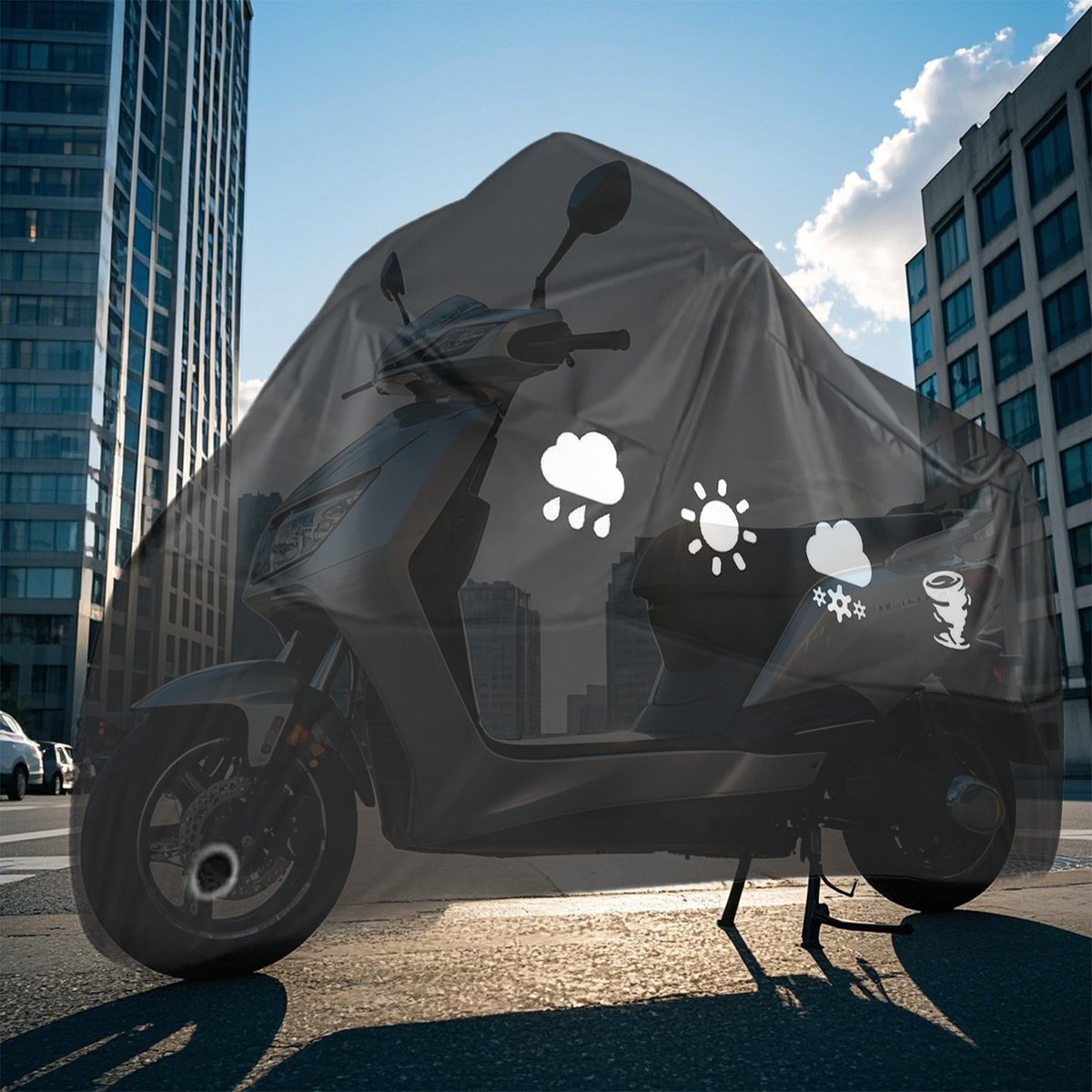 FloraGrace Hoezen Motorfietshoes - Outdoor Motorhoes Met Reflecterend Patroon Voor Veilig En Diefstalbestendig Gebruik - Zwart Polyester