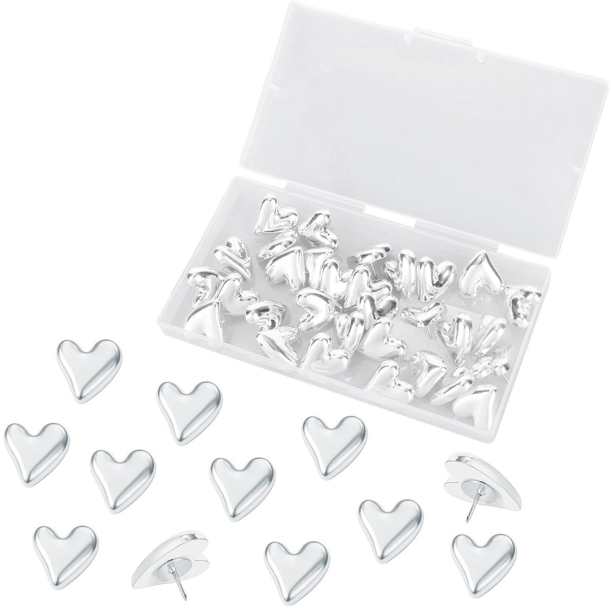Dailygoods - 30 Hartvormige Punaises voor Prikborden in Zilver