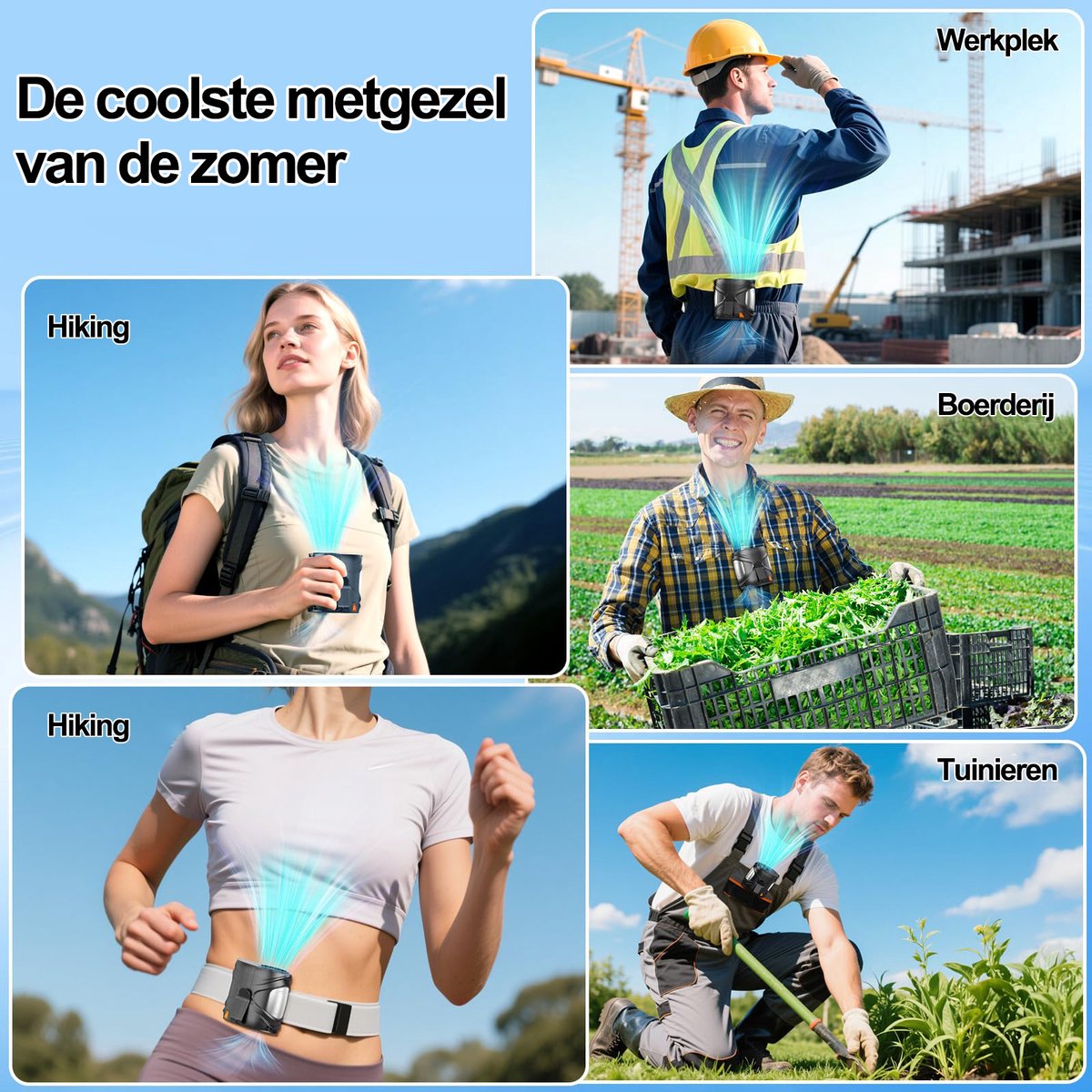 Draagbare NekVentilator - Mini Ventilator 6 standen met koeling - handventilator 6000 mAh Lange Batterijduur USB Oplaadbaar - Heupventilator ideaal kampeeruitje Voor Buitensport woon-werkverkeer en Dagelijks Gebruik — afbeelding 4