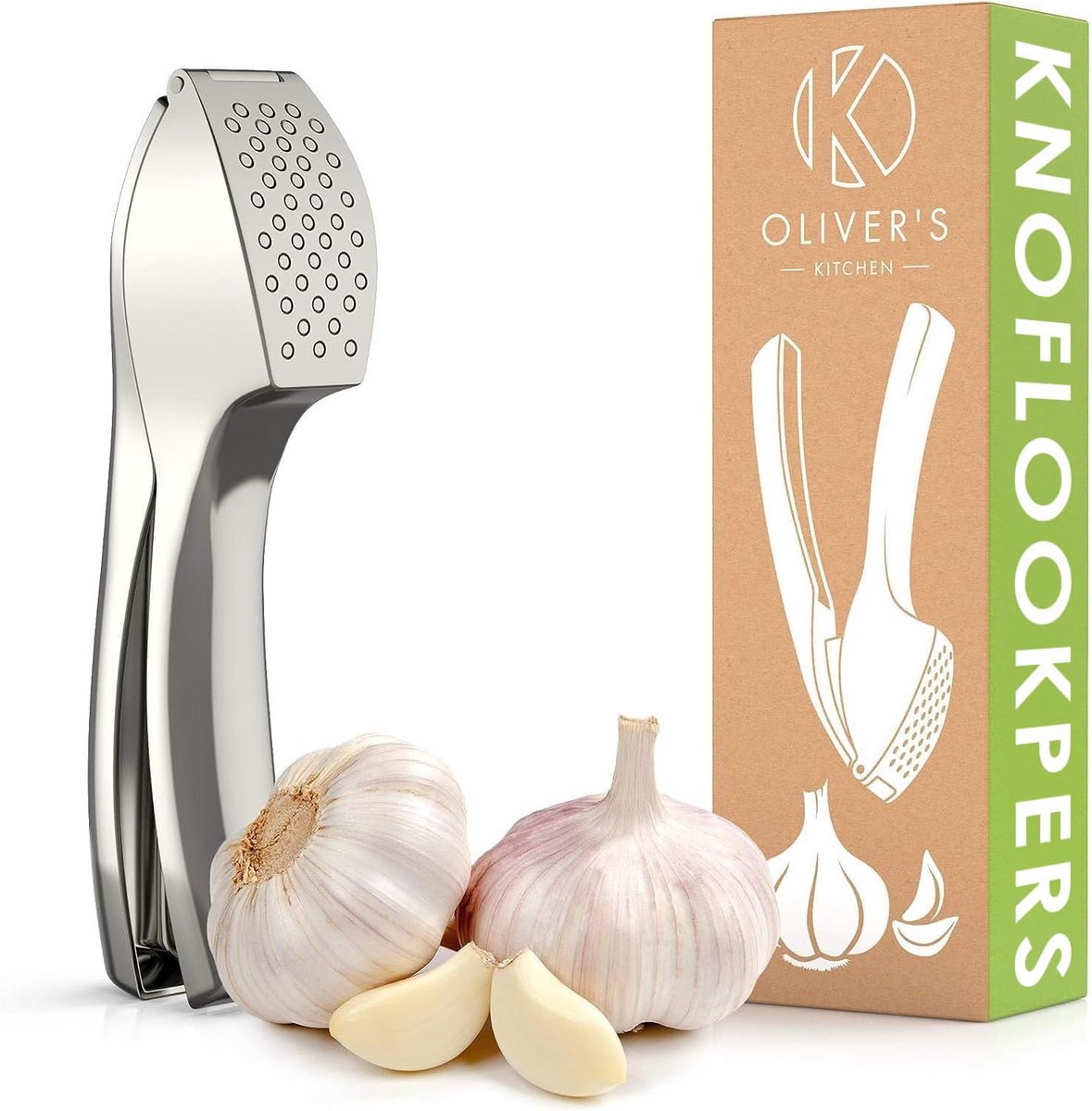 Knoflookpers gemberpers - Vaatwasser bestendig - Borstel peller mesje - Knijper