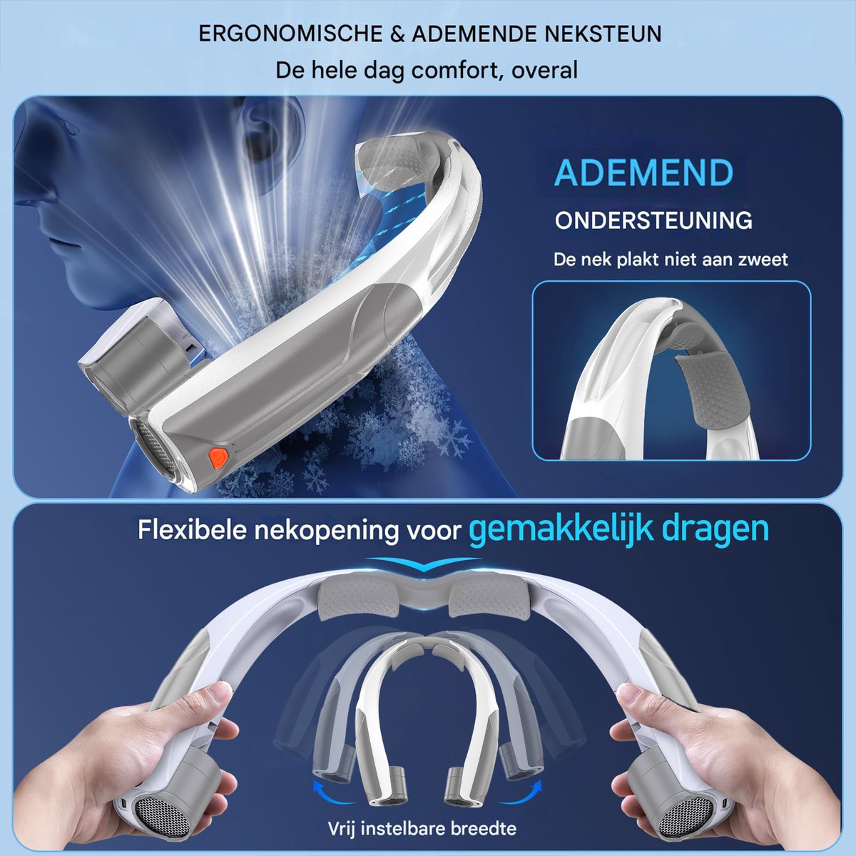 Draagbare NekVentilator -Mini Ventilator USB Oplaadbaar- 6000 mAh Lange Batterijduur - Handsfree gezichtventilator 6 standen met koeling ideaal Voor kampeeruitje Buitensport woon-werkverkeer en Dagelijks Gebruik — afbeelding 3