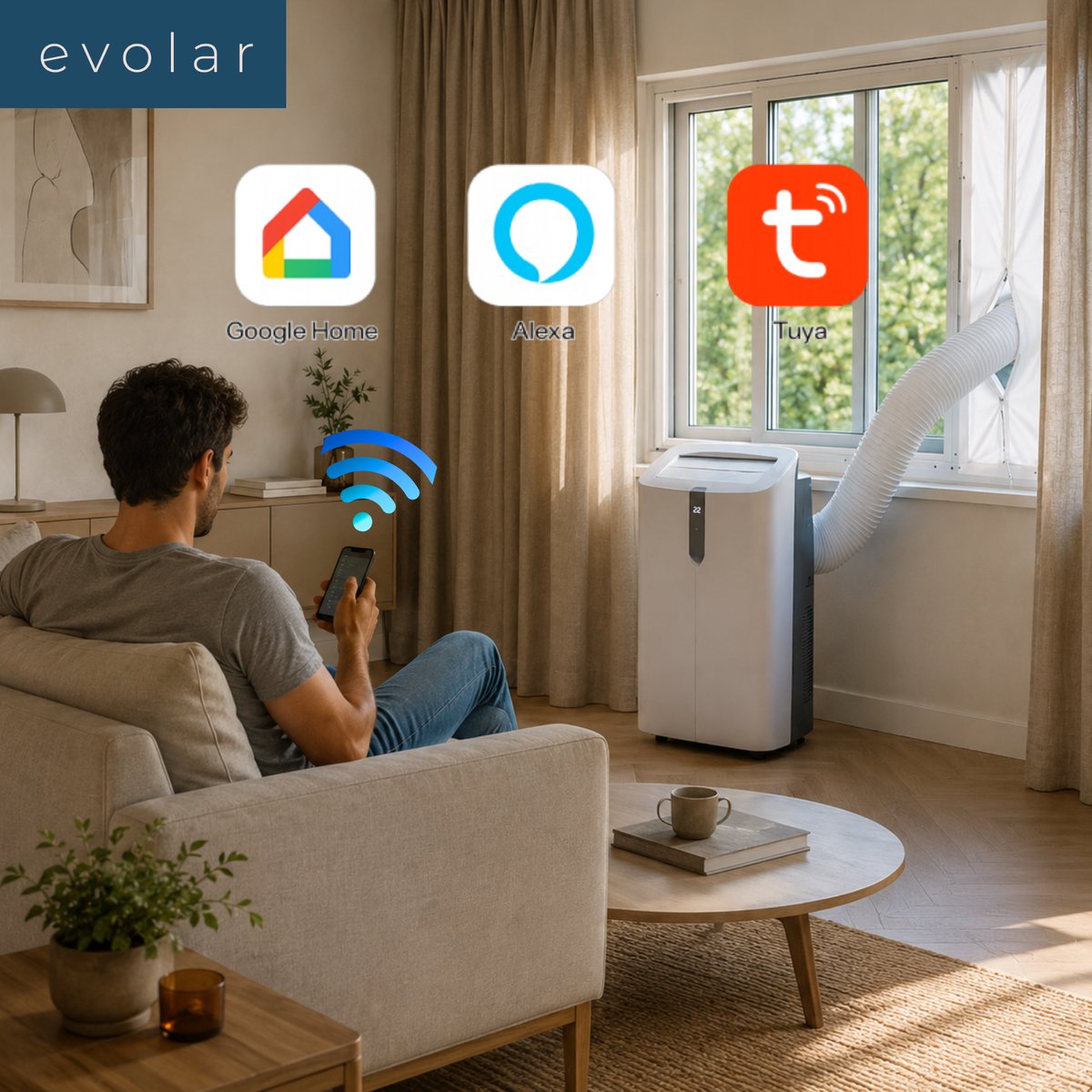 Evolar Mobiele Smart Airco - 12000 BTU - Ultra Stil - Koelen & Verwarmen - WiFi - App & Afstandsbediening - Airconditioner - met Afvoerslang - Slaapkamer, Woonkamer, Kantoor - EVO-PAC12CHW thumbnail 5