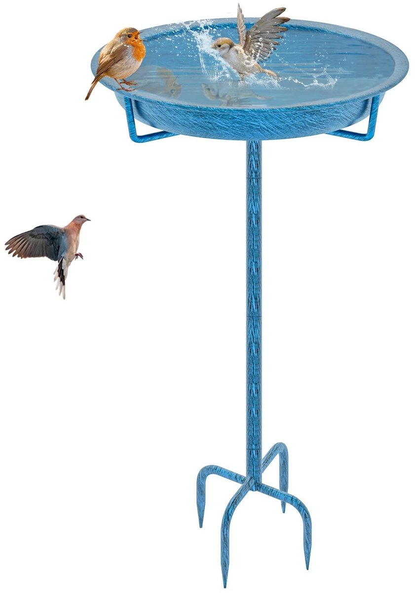 Dailygoods - Dailygoody - Vogelbad - Tuinvogelbad voor buiten - Retro blauw - Vogelvoeder voor tuin - Elegante decoratie voor buiten