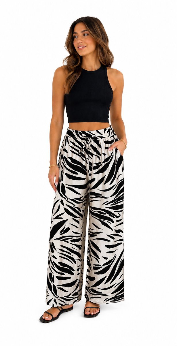 Trendy Zebra Broek / Pantalon | Wijde Flare Broek | Katoen & Linnen - M/L